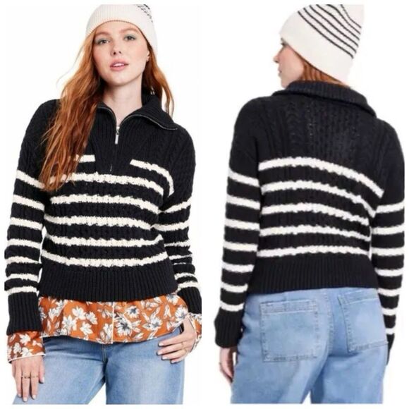 La Ligne x Target Sweater Womens 3X black and white cable zipped collar - Picture 3 of 8